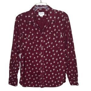 OBEY Propaganda Burgundy Fleece Button-Up Shirt with White Pattern